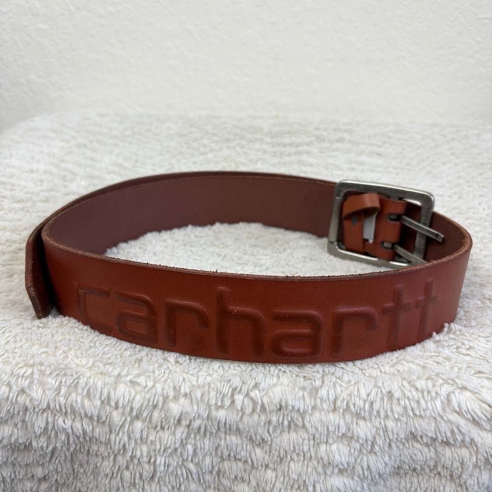 Carhartt Men's 40 Genuine Leather Logo Belt 2217 Brown Western Work